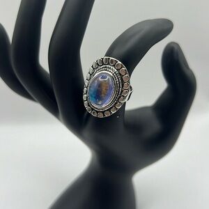 NEW Vintage Shiny Aura Moonstone Oval Adjustable Ring